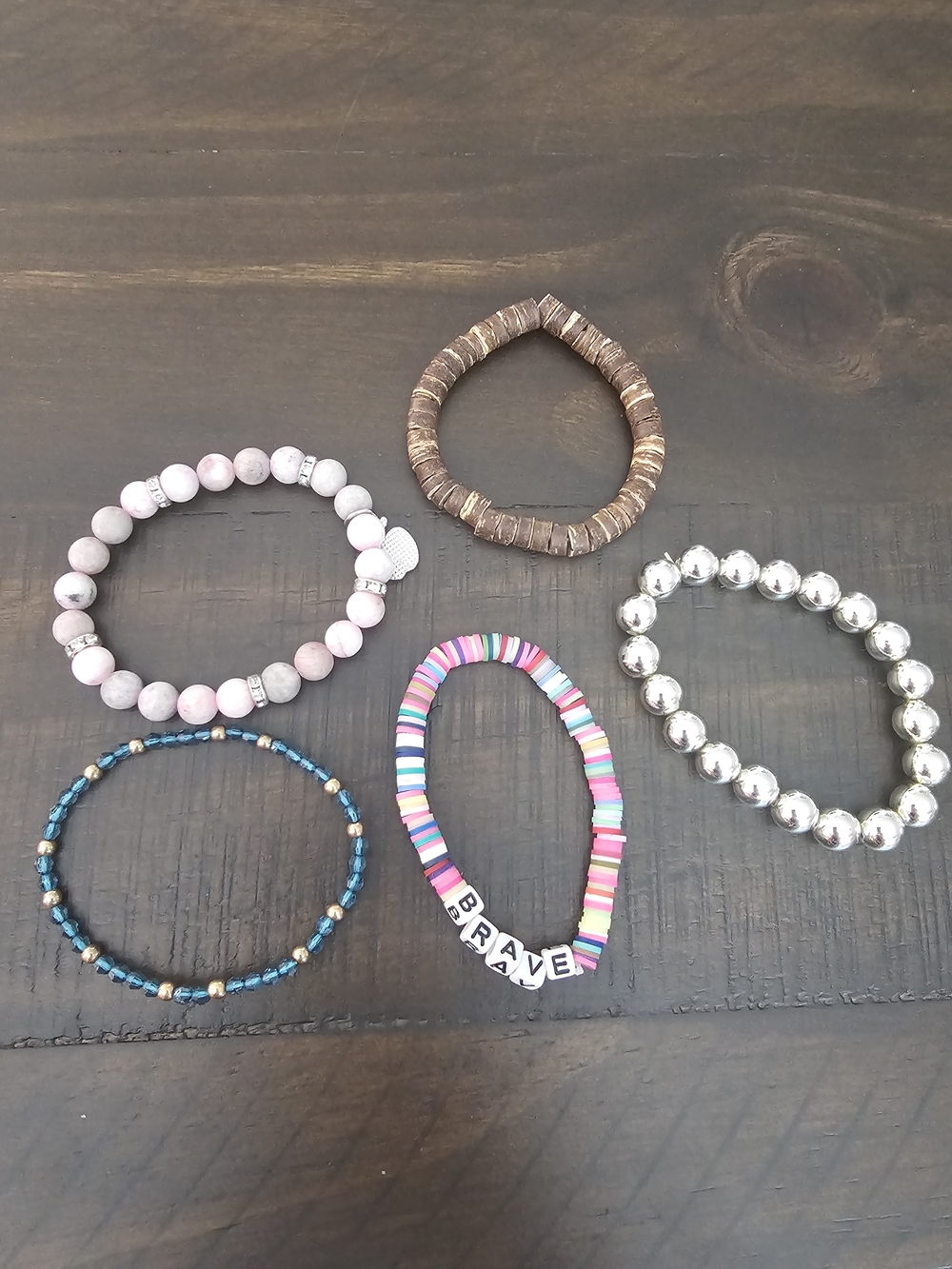 Mixed Bead Women's Bracelet Set in Pink, Brown, Silver, Blue and Multicolor